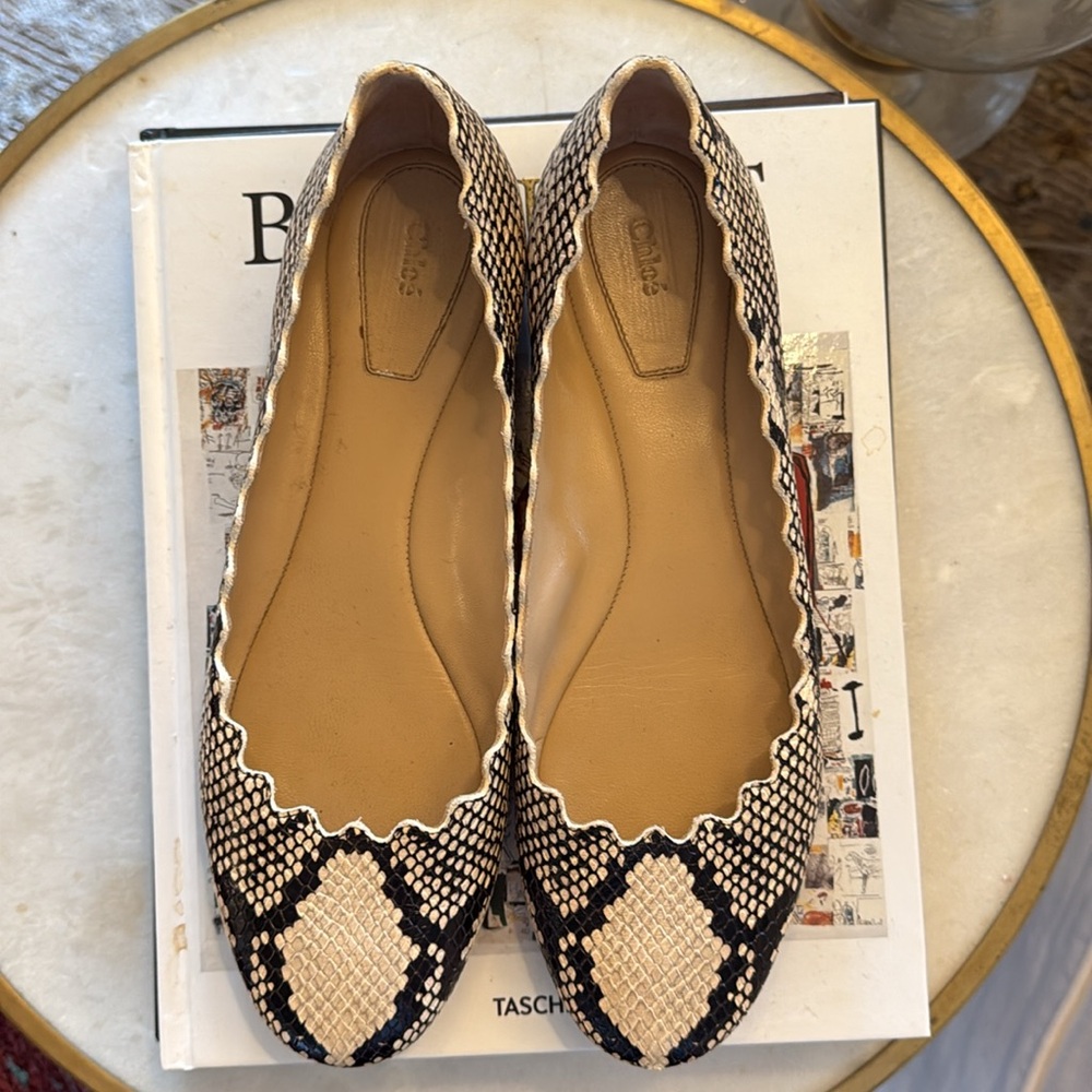 Chloe Snakeskin Lauren Ballet Flats Size 37.5